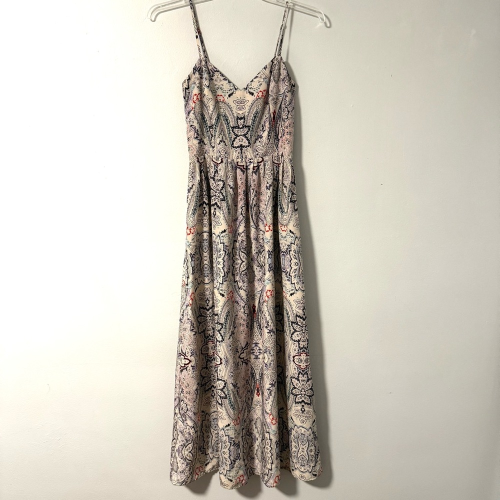 Parker Cream Paisley Maxi Dress with Navy and Coral Accents